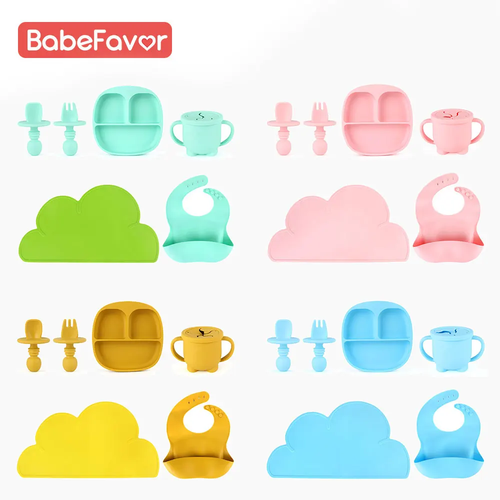 

Baby Plate Spoon Fork Cup Bib Placemat Feeding Set Food Grade Silicone Kids Plates Dishes Tableware Dinner Set Children Supplies