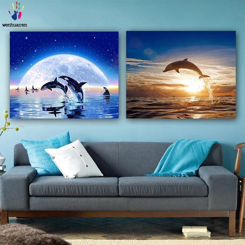 DIY картинки для раскраски по номерам с цветами летающее изображение дельфина