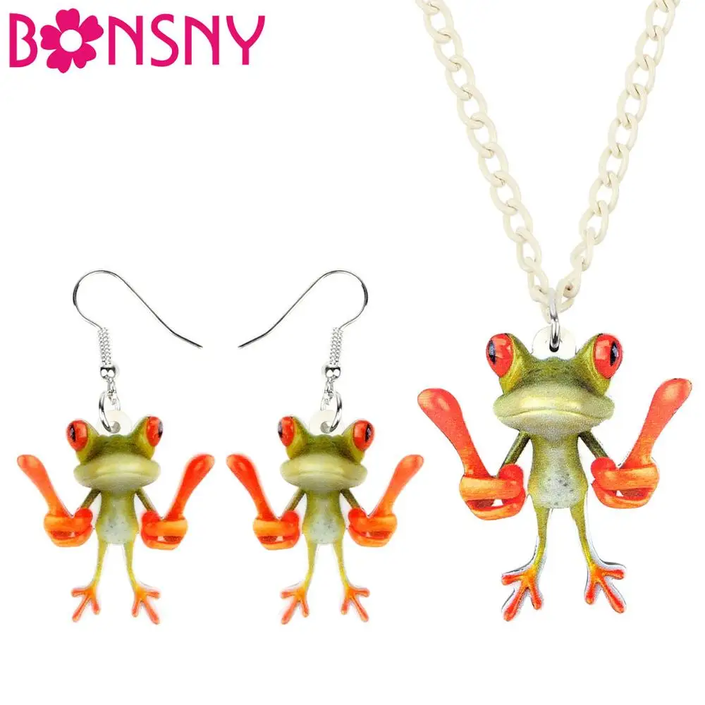 Акриловые Мультяшные браслеты Bonsny ожерелье и серьги в виде лягушки ювелирные