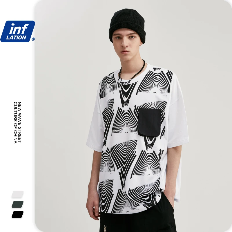 Мужские футболки с неровным рисунком летние гофрированные мужские принтом