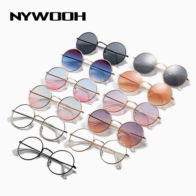 

NYWOOH Metal Round Sunglasses for Women Men Vintage Brand Designer Clear Ocean Lens Sun Glasses Gradient Shades Eyewear for Lady
