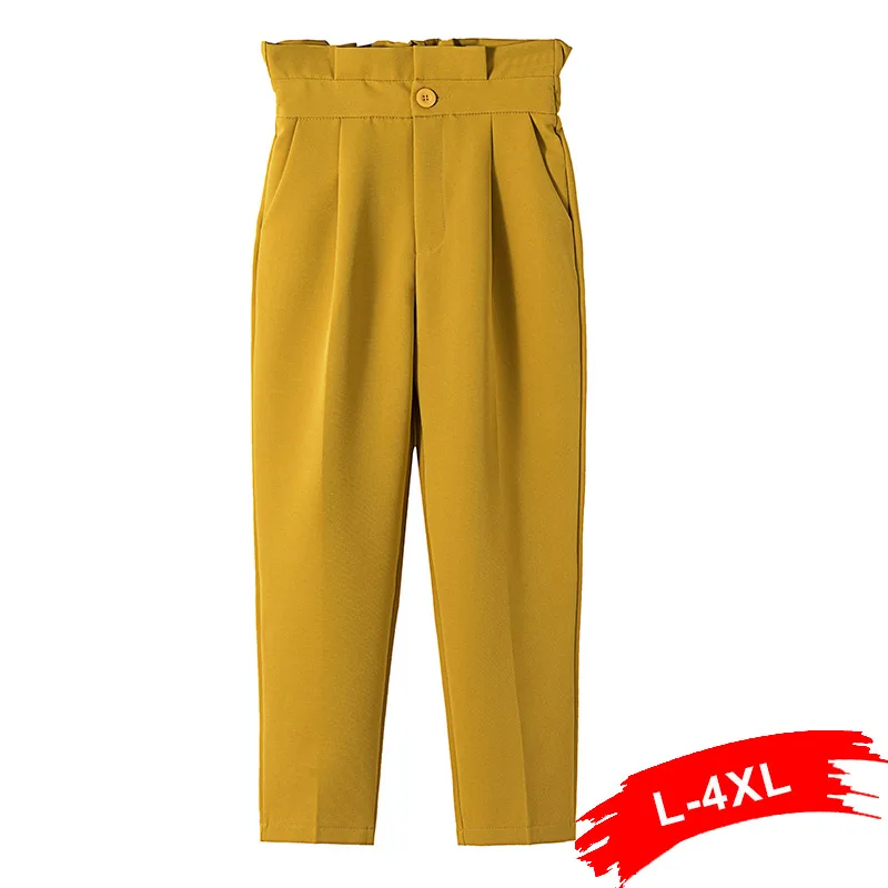 Элегантные однотонные брюки до щиколотки размера плюс с поясом и оборками на