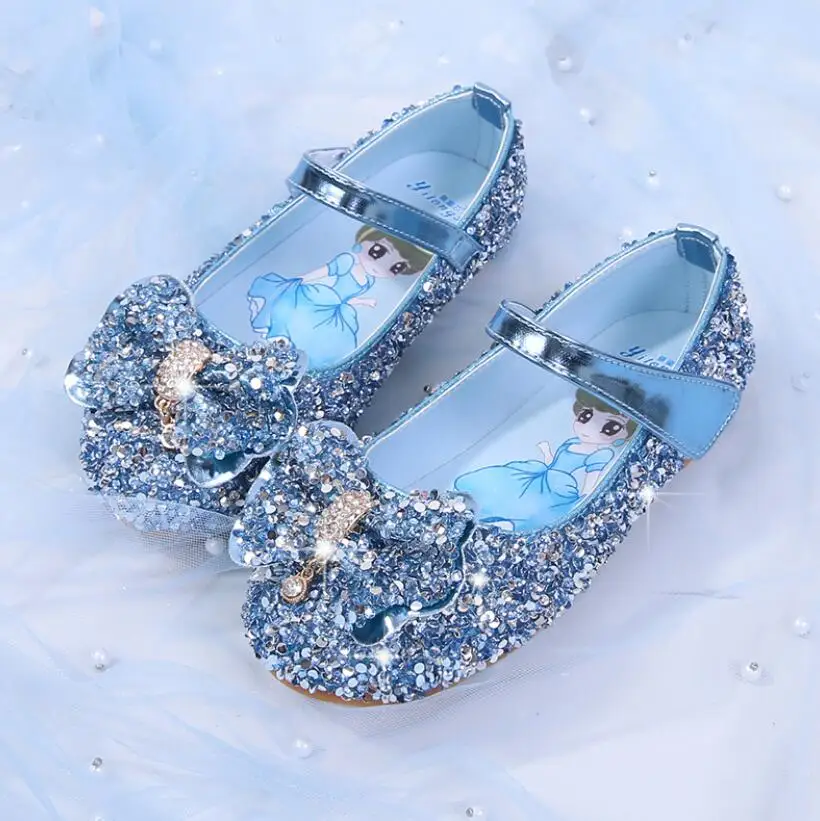 

Детские кожаные туфли принцессы для девочек, повседневная обувь с блестками, детские танцевальные туфли с бантом-бабочкой, синие, розовые, серебристые туфли для выступлений