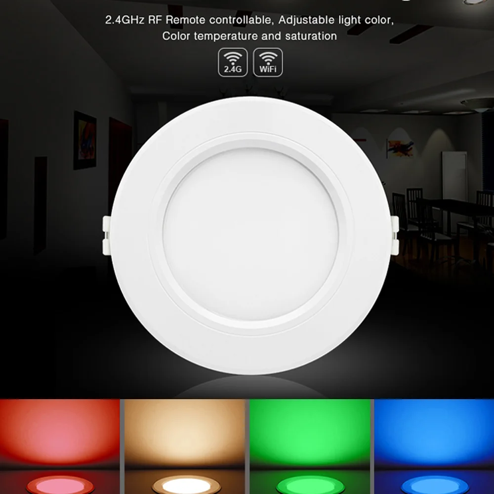 

Milight FUT068 6W RGB+CCT LED Downlight 2.4GHz RF Remote Controllable WiFi Enabled AC100-240V