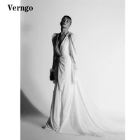 verngo modern silk chiffon a line beach boho wedding dress deep v neck long sleeves backless sweep train bridal dresses