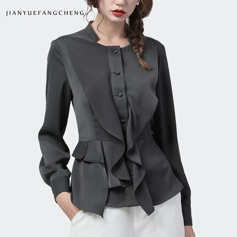 Fashion Women Square Neck Shirt Ruffles Long Sleeve Peplum Top Elegant Slim Solid Color 2020 Spring New Ladies Office Blouses