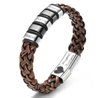Мужские браслеты PRMOO с именем под заказ, кожаный шнур с гравировкой, бусины из нержавеющей стали, магнитная застежка, индивидуальный текст