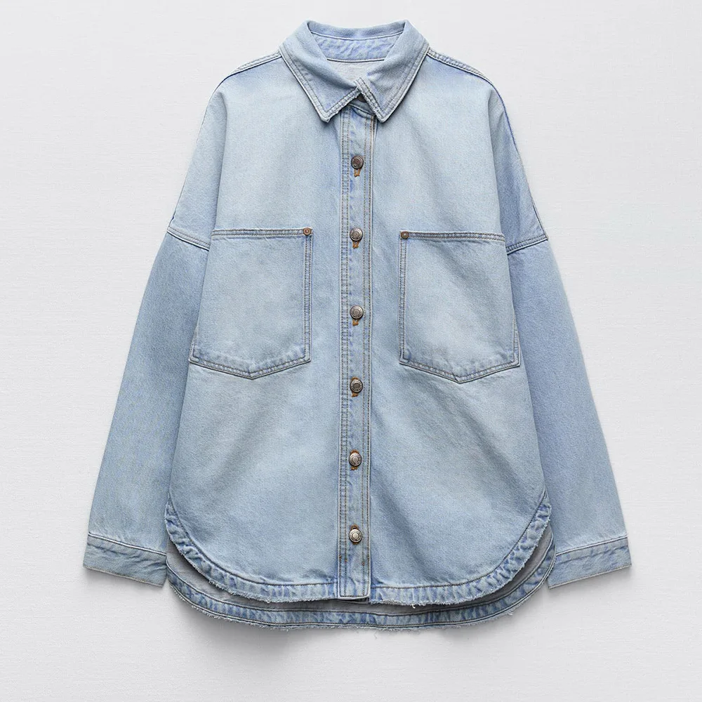 Женская джинсовая куртка Za повседневная однотонная оверсайз из денима в