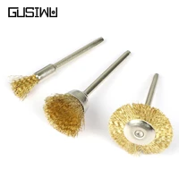 gusiwu 10pcs brass wire brush set 3mm round shank cooper grinder dremel rotary tool for removing rust corrosion oxide layer burr