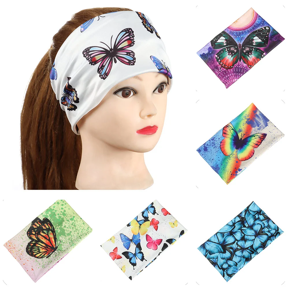 

Fashion Butterfly Sports Headband Stretch Fitness Basketball Gym Yoga Hair Bands For Women Headwear Run Bandage Wide Headwrap