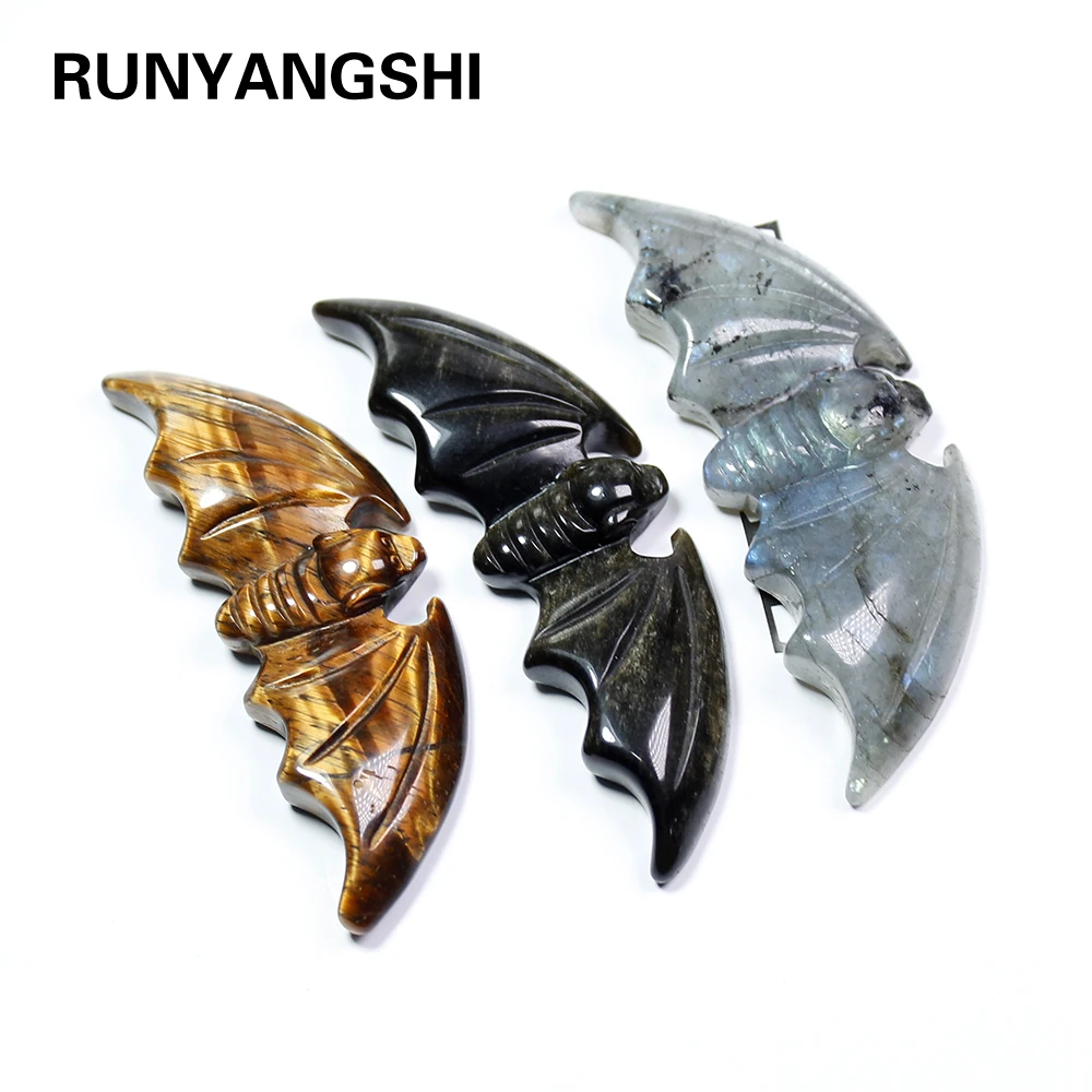 Натуральный камень Runyangshi резной тигровый глаз летучая мышь статуэтка золота