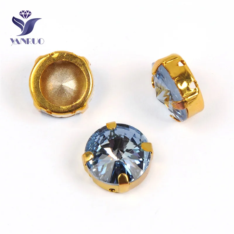 Light Sapphire Yanruo 1122 стакан Rivoli Strass хрустальные маскарадные камни металлическая установка DIY заостренный назад пришить стразы для поделок - Цвет: Light Sapphire