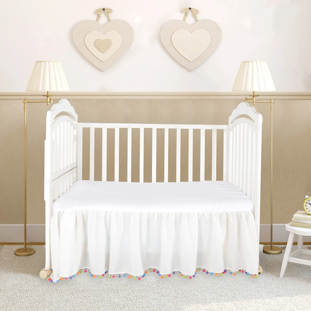 New Baby Kids Crib Bed Skirt with Pompoms Home Bedding Bed Cover Children Bed Skirt Couvre Lit  Bedroom Bedspread Bedsheet