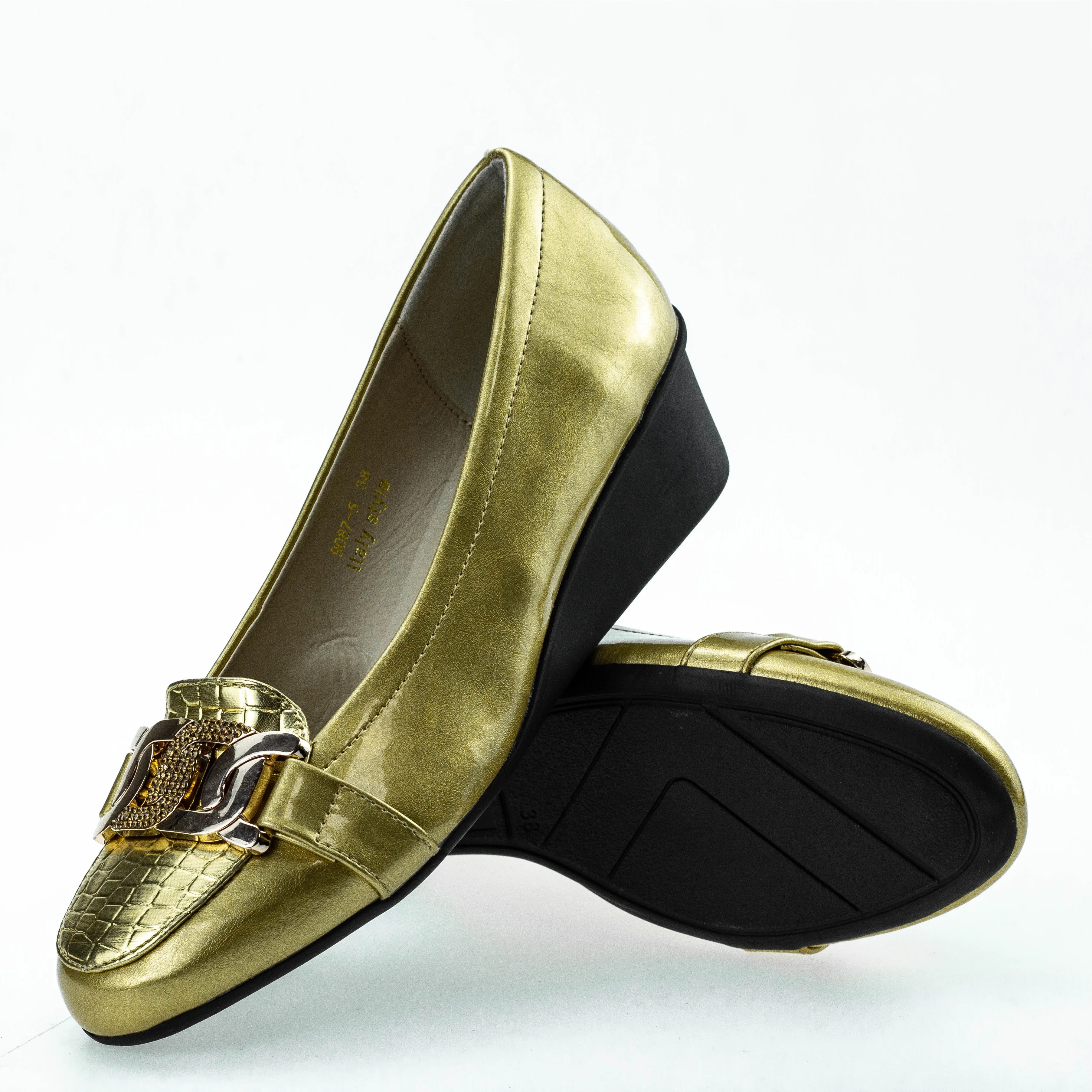 New Arrivals Girls Chain Fashion Women Loafers Slip on Ballet Shoes 9087-5 Classic Wedge Heel ChicLeather Ballet Shoes for Lady