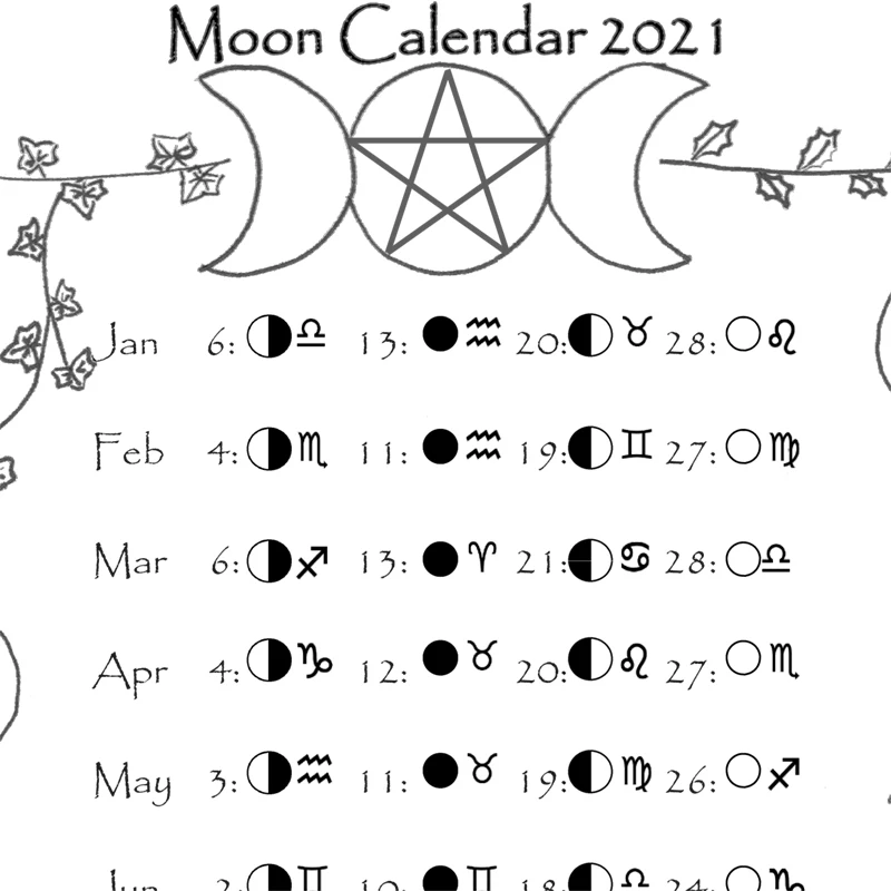 

2021 Moon Calendar Poster Zodiac Black and White Canvas Painting Picture Calendar 2021 Lunar Art Office Home Wall Decor