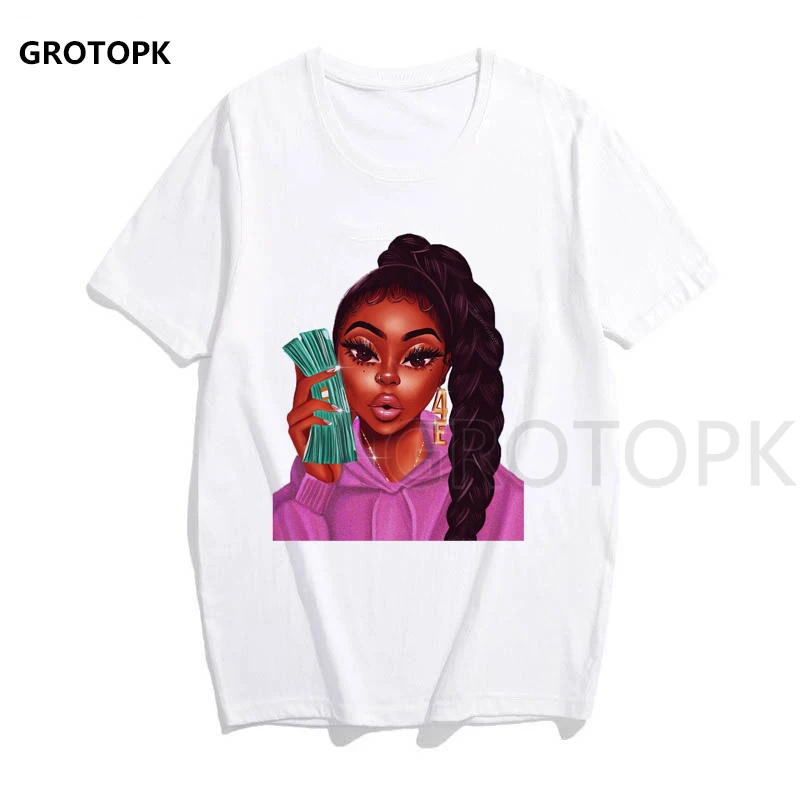 Melanin Poppin женская футболка с принтом, короткий рукав, уличная одежда, летняя женская одежда, Harajuku, топ, графическая футболка, белая футболка - Цвет: 517632