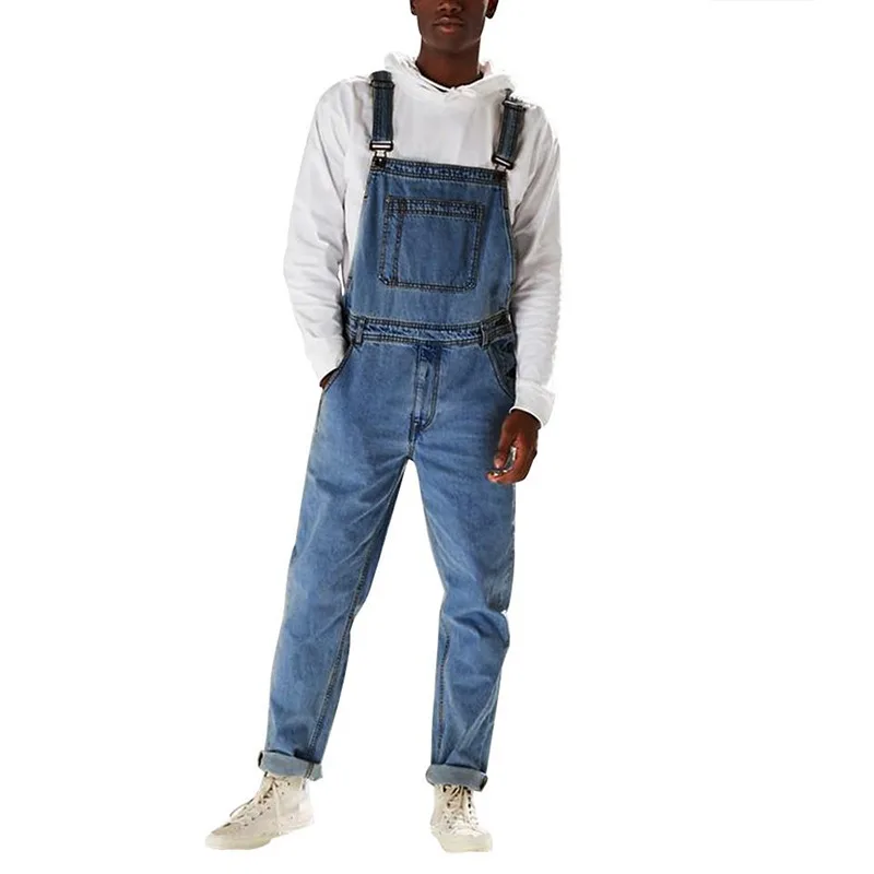 

2021 Fashion Men's Denim Bib Pants Full Length Jeans Jumpsuits Hip Hop Straight Jeans Overalls For Men Streetwear Hip Hop