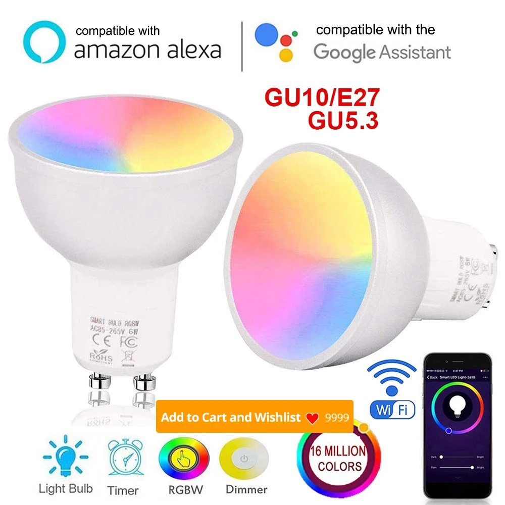 Wifi умный светодиодный светильник лампа GU10/GU5.3/E27 приложение дистанционное управление переключатель с регулируемой яркостью совместимый для Amazon Alexa/Google Assistant