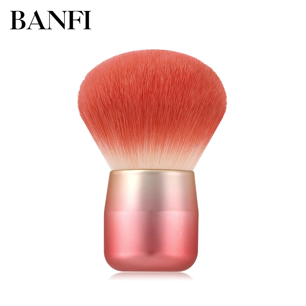 

BANFI 1pc Large Soft Blusher Brush Orange Hair Mushroom Powder Makeup Brush with Portable Aluminum Short Handle Make Up Tool