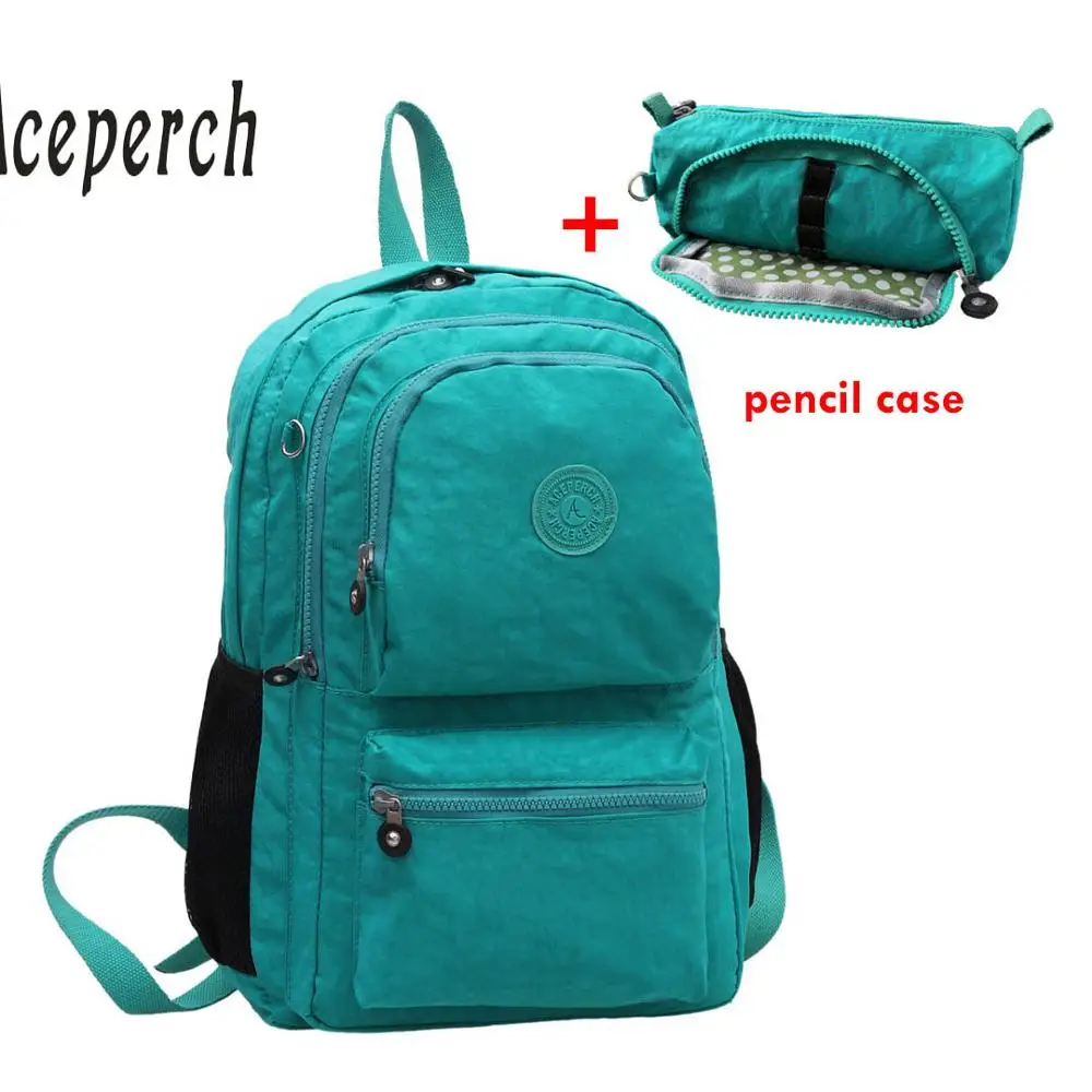 2 pieces Lake Green ACEPERCH Повседневный школьный рюкзак Bolsa для девочек-подростков водонепроницаемый нейлоновый ноутбук Mochila Escolar с брелком - Цвет: 2 pieces Lake Green