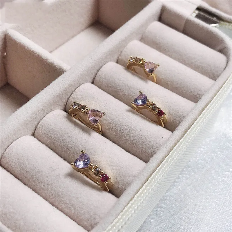 Женские серьги-кольца с фианитом розовые и синие серьги в форме сердца корейская