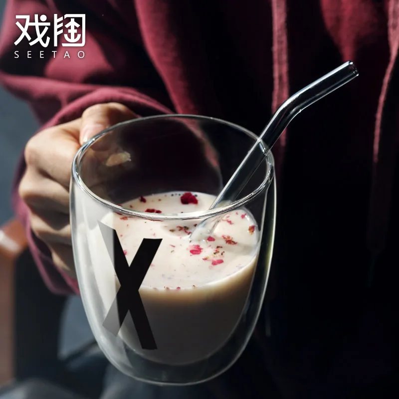 Чашка с буквенным принтом двойная настенная кружка стеклянной чашки чайная пара