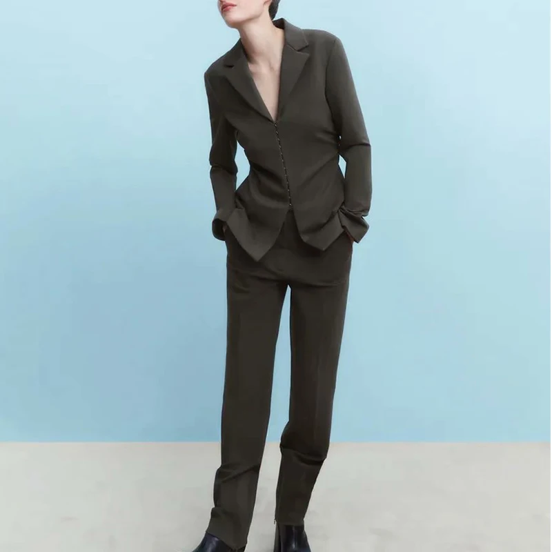 

Женский офисный костюм-блейзер Za, повседневный приталенный пиджак в стиле ретро, осень 2021