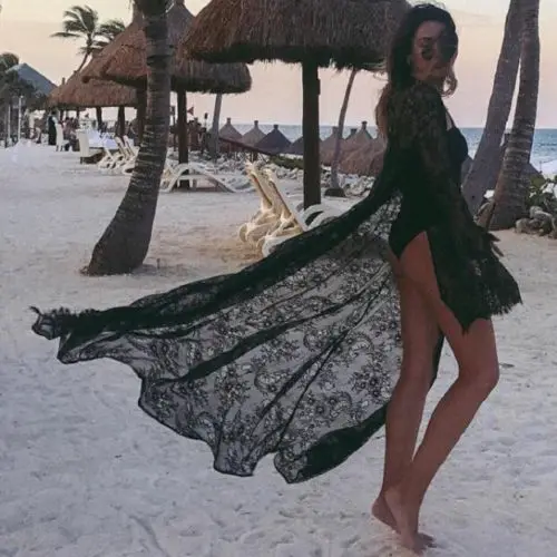 Hirigin Sexy Bikini Cover Dress Women Chiffon Kimono Beach Cardigan Lace Side White Elegant Long New | Женская одежда