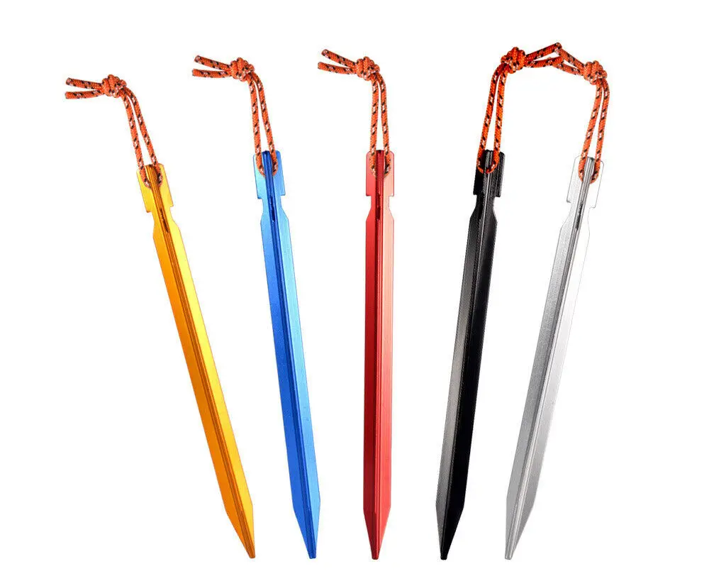

50pcs/lot 18cm Heavy Duty Aluminium Alloy Tent Peg Nail 700I Canopy Camping Stake Pegs with Rope Hot Sale Traveling Ground Nail