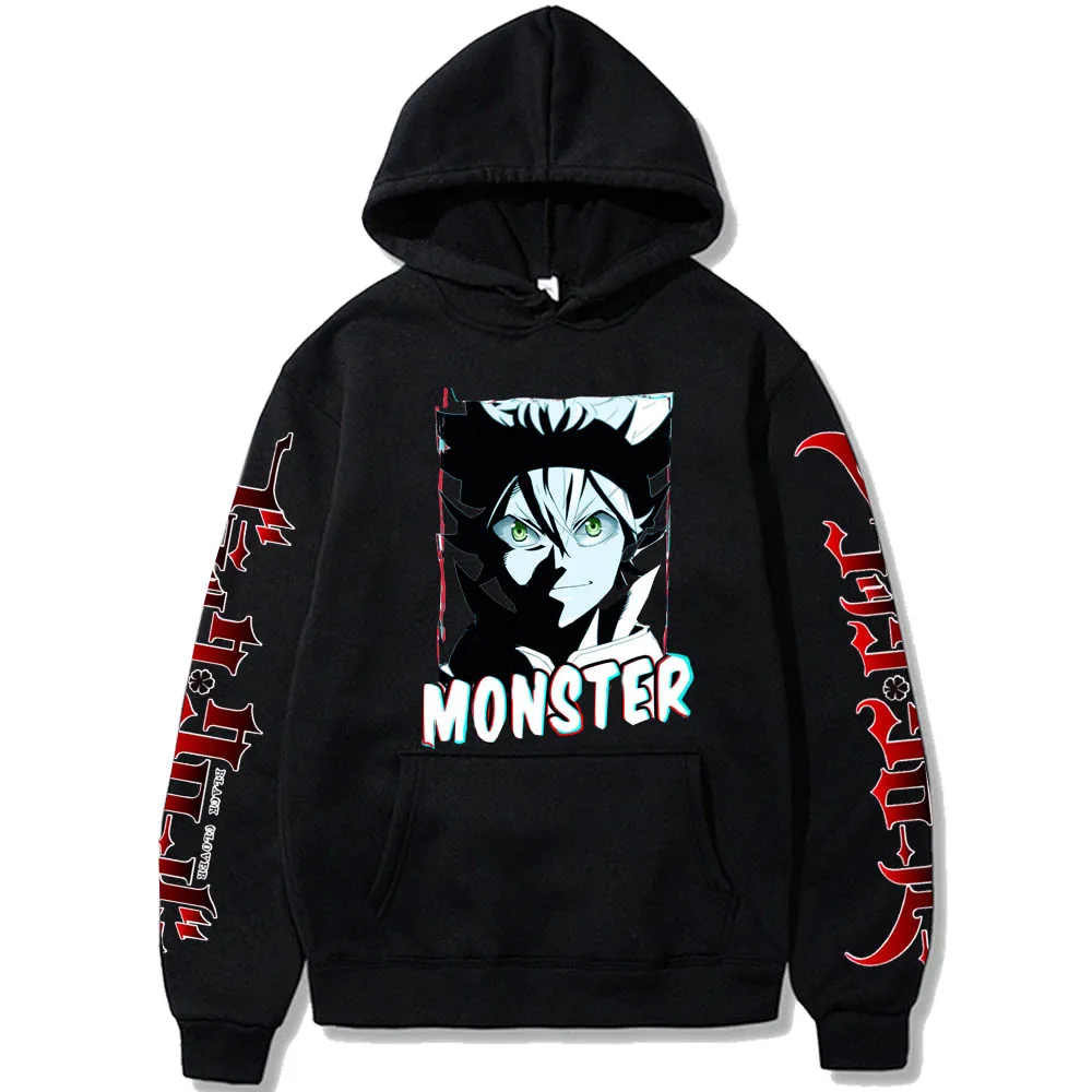 

Толстовки с капюшоном и принтом клевера черного цвета, свитшоты в стиле Харадзюку, классные Топы в стиле аниме SATA для женщин и мужчин, пулове...