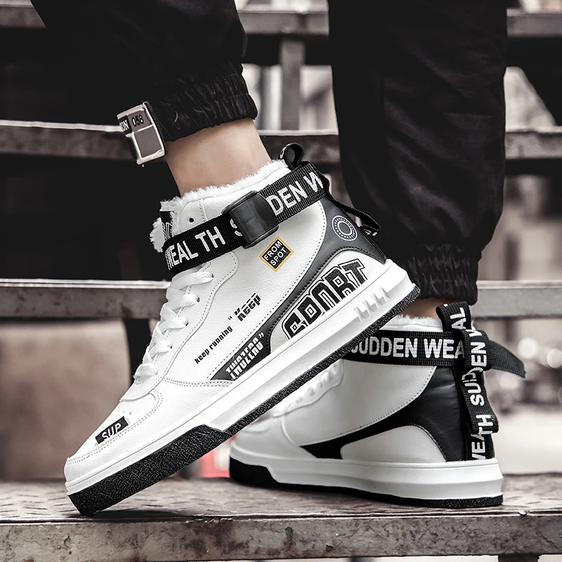 Черные мужские ботильоны больших размеров 39-46 теплые зимние кроссовки для бега