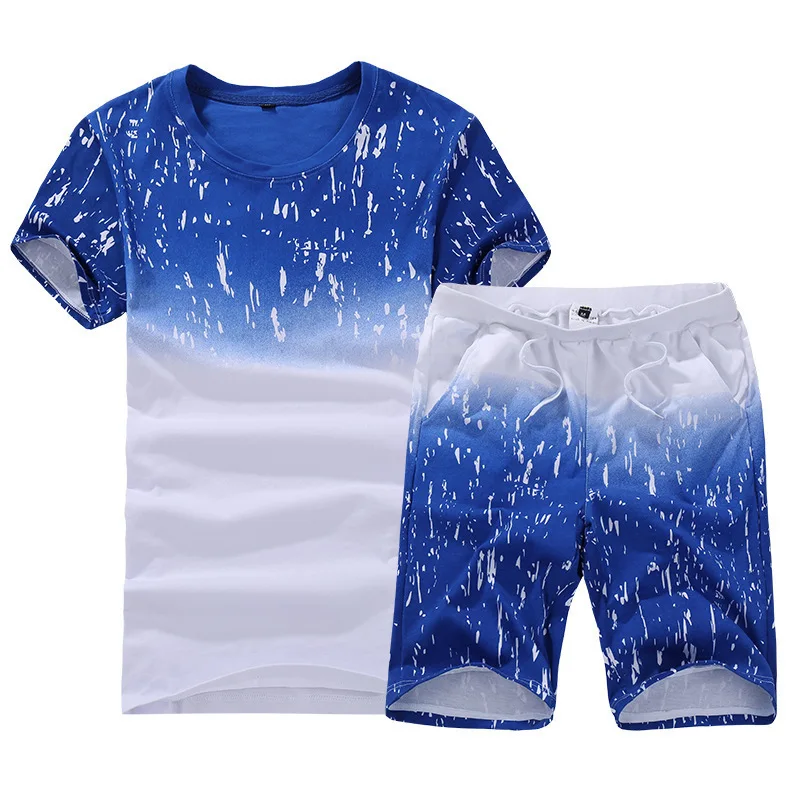 

Summer Men's Print Tracksuit Casual Short Sets Men Cotton Sports Suit T-Shirt+Shorts 2 Piece Sets Brand Sportswear Slim Outfits