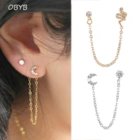 simple moon star rhinestone long chain earrings for women shine sun crescent geometric tassel piercing earring party jewelry