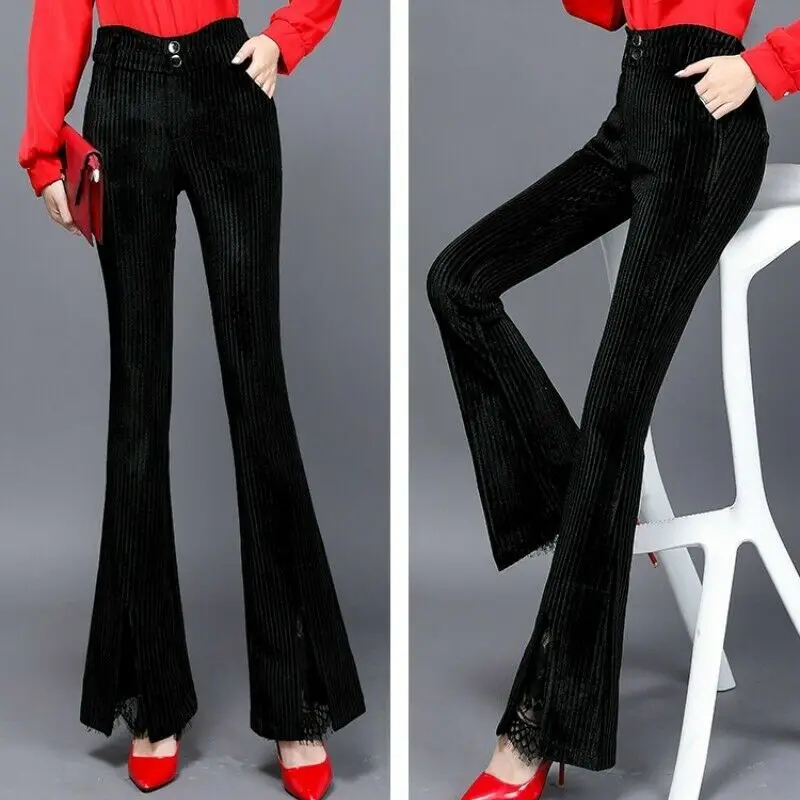

Women Corduroy Flared Trousers Pants Bell Bottom High Waist Fitted Elegant