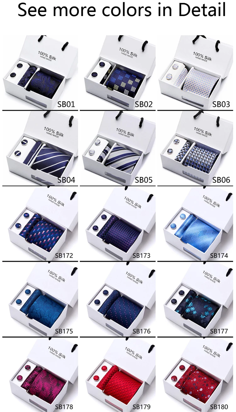 

Great Quality Many Color 7.5 cm Tie Hanky Cufflink Set Tie Necktie Box Formal Clothing hombre Independence Day