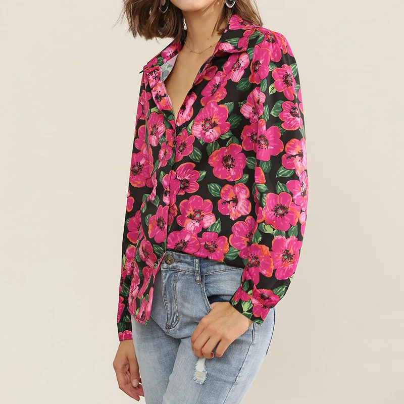 Весна 2020 женские блузки повседневные топы с длинным рукавом и цветочным принтом