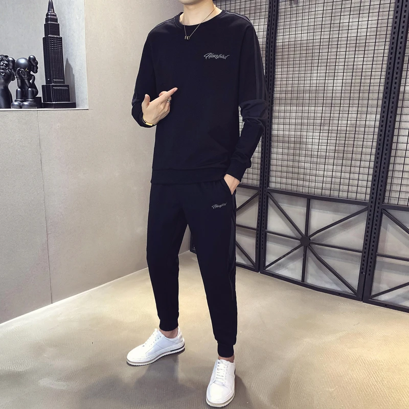 

Letter Neck Round Sweater Men Track Suit Sweatsuit Mens Sports Suits 2 Pieces Set Men Jogger Set Printed Tracksuit Men