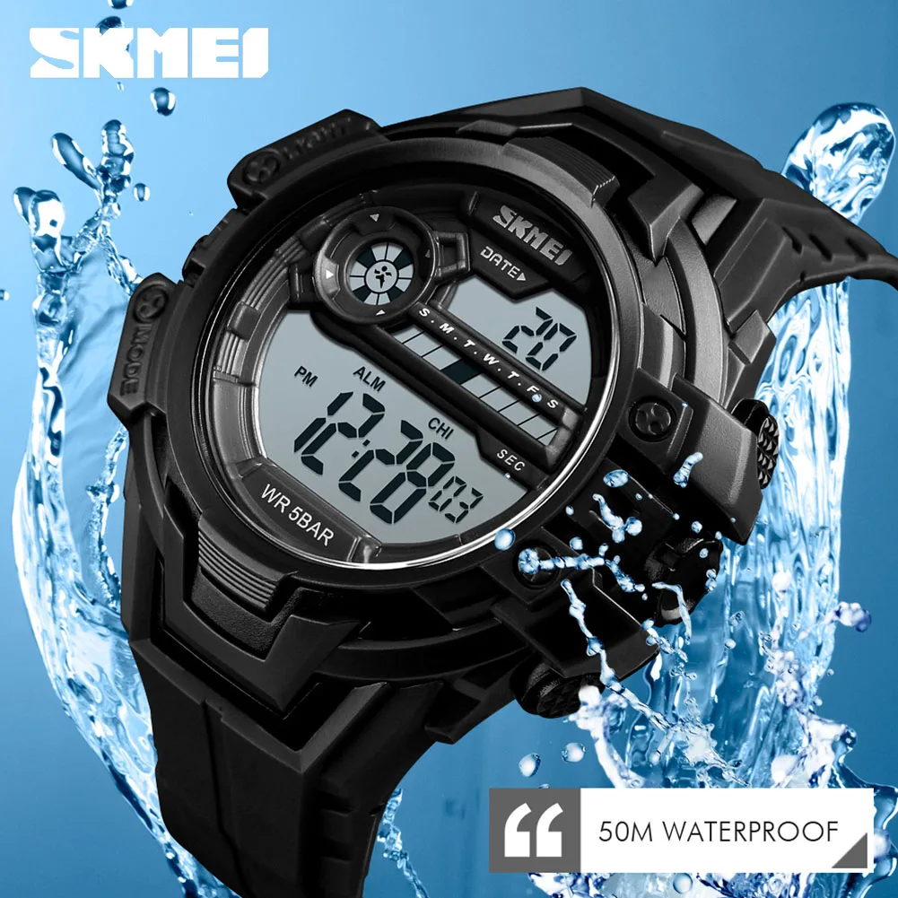 

Часы наручные SKMEI мужские/женские в стиле милитари, спортивные водонепроницаемые электронные с хронографом и будильником, 5 бар, 1383