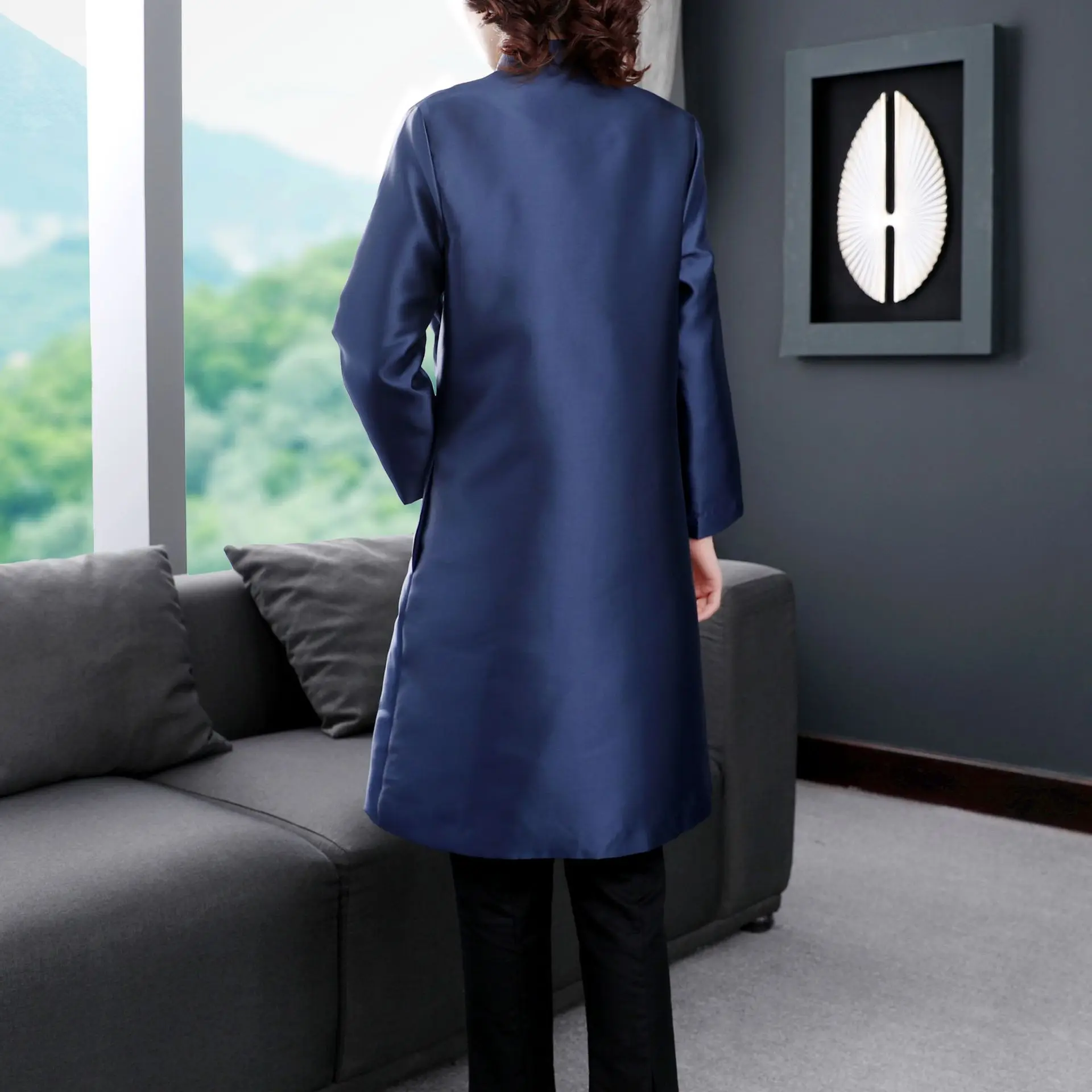

Quality Long High Coat 2021 Autumn Trench Women Exquisite Embroidery Single Breasted Coat Outerwear Plus Size Overcoats Blue XXL