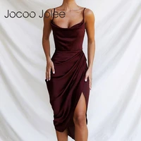 jocoo jolee women summer european and american sexy v neck hight side split slim temperament suspender dress