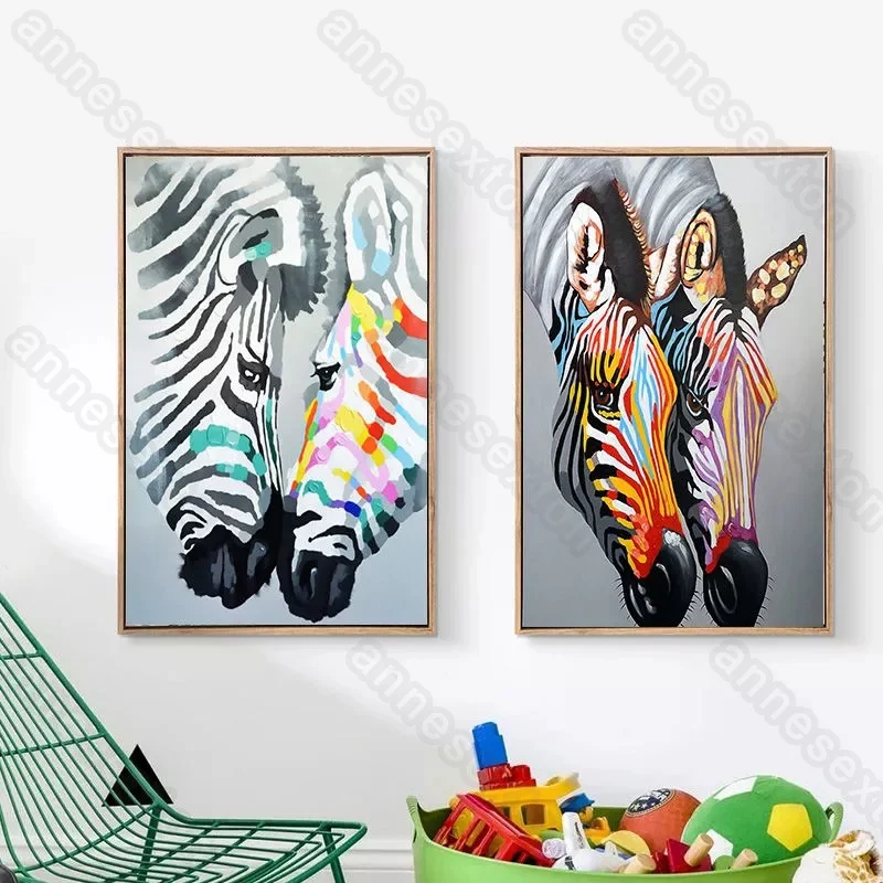 

Art Colorful Zebras Drawing Pictures Realistic Style Canvas Poster and Print for Living Room Bedroom Kitchen Wall Decoration