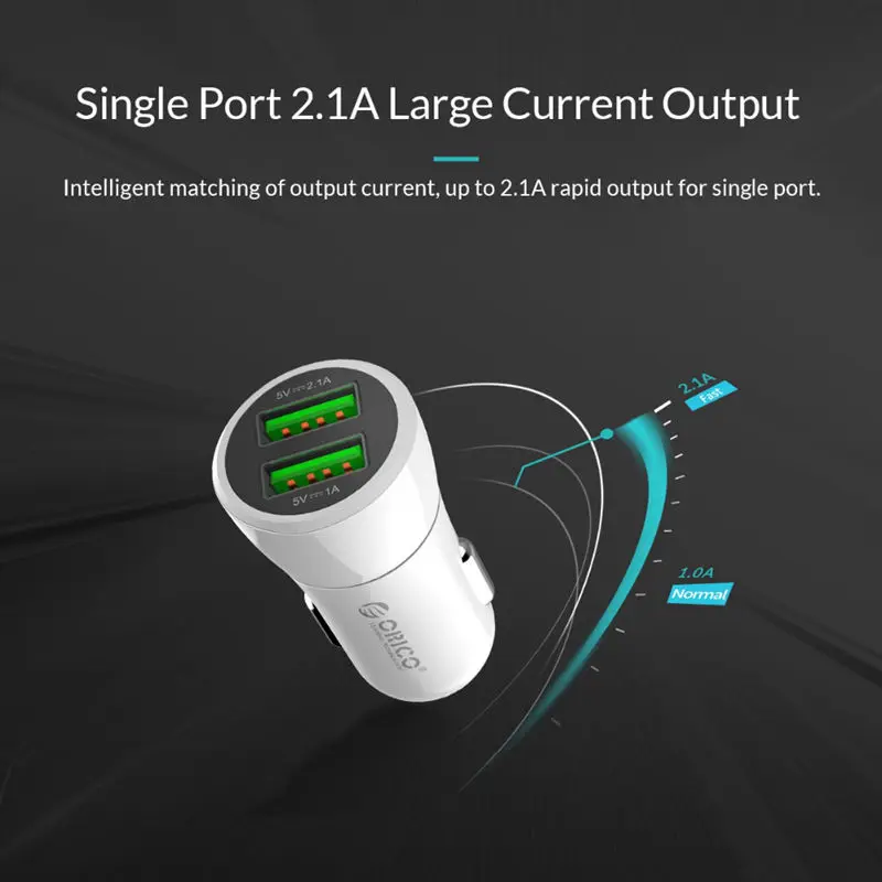 ORICO Портативный двойной USB Автомобильное зарядное устройство USB 2.4A 12 Вт прикуриватель разветвитель устройство быстрой зарядки для Iphone samsung Xiaomi