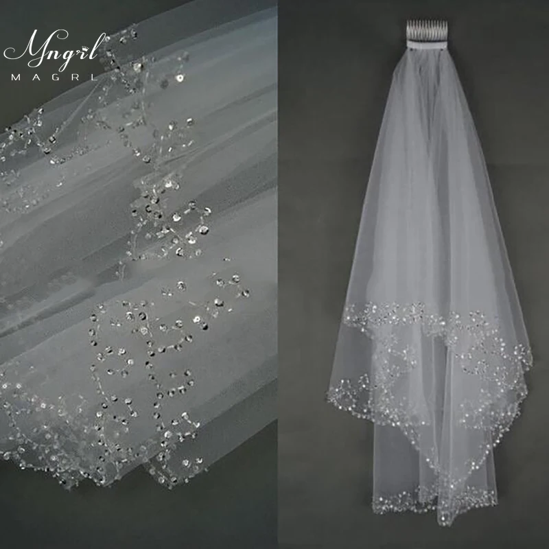 

MNGRL Bridal Veil Wedding Accessories Single-layer Veil With Drill Lace Luxurious And Beautiful White Veil Long Veil