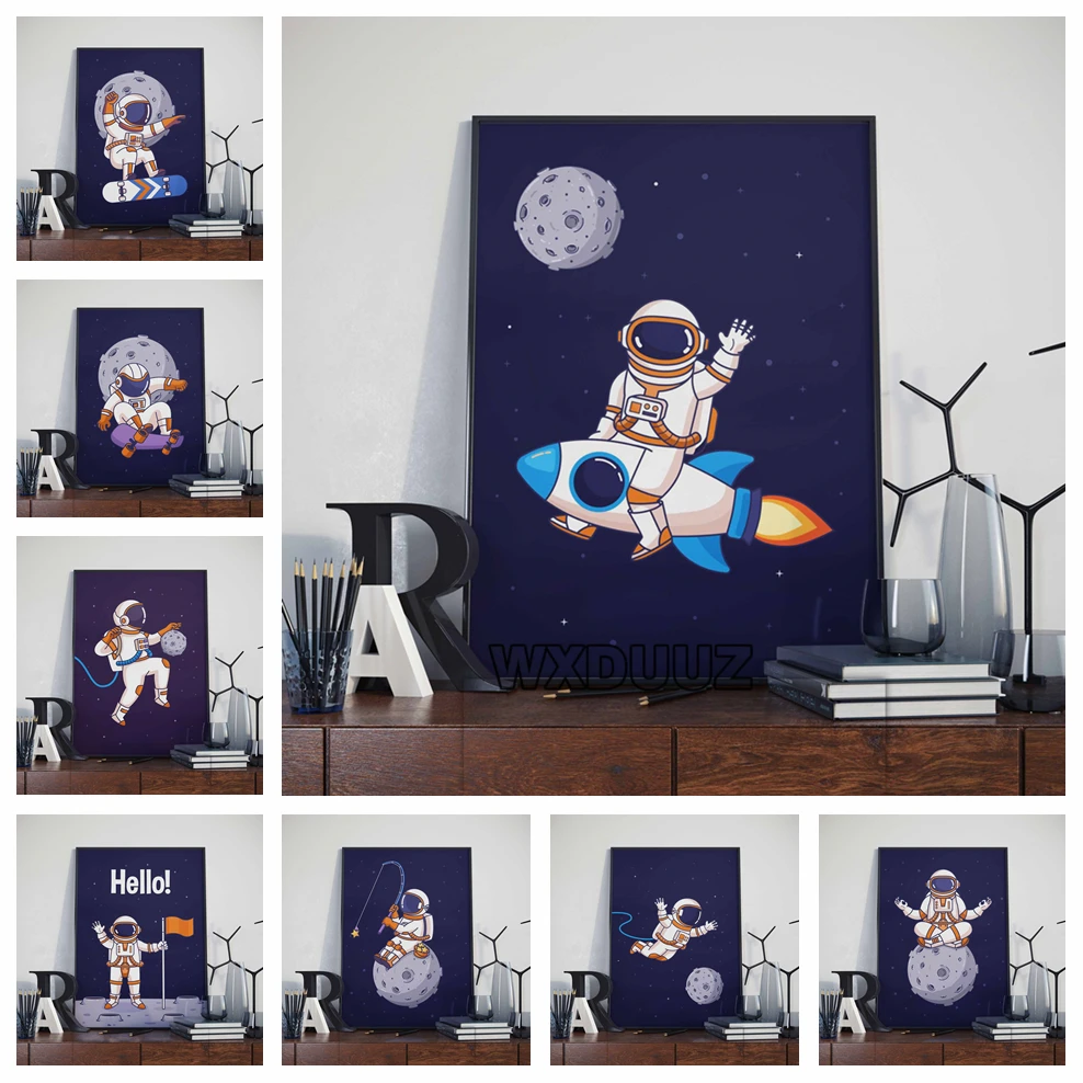 Картина на стену с рисунком астронавта Луны | Дом и сад