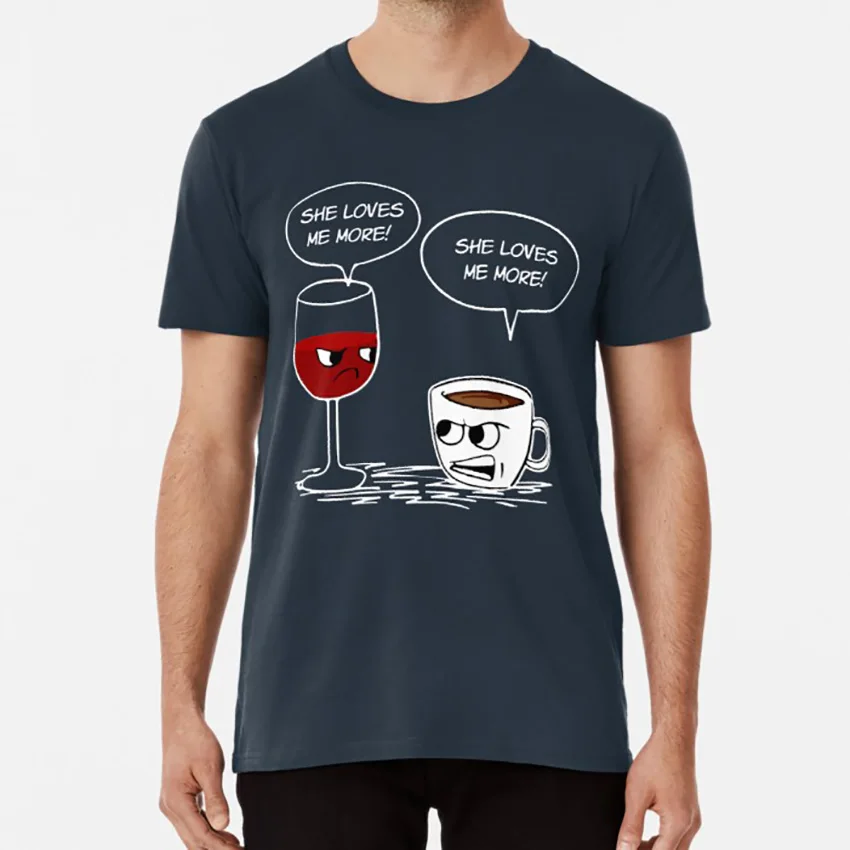 Забавная футболка с надписью разговор о вине и кофе она любит меня больше милое