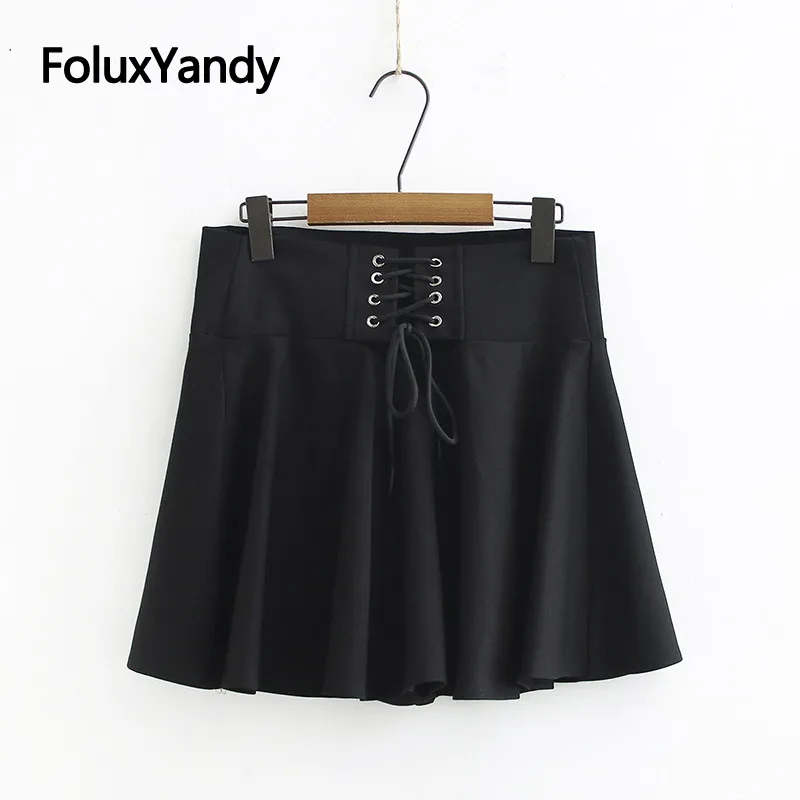 

Lace Up High Waist Skirts Plus Size Women Casual Mini Skirts Black 3XL 4XL 5XL 6XL KKFY4402