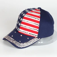 american flag baseballcap rhinestone star denim hat snapback hop flat hat