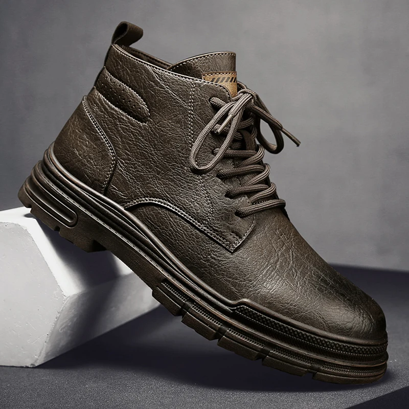 

Мужские кожаные ботильоны QZXYL, зимние уличные водонепроницаемые ботинки на платформе с круглым носком, военные ботинки для пустыни