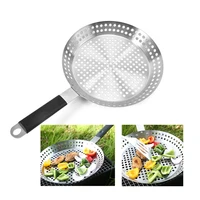 stainless steel barbecue grill plate nonstick charcoal grill round multi holes oil draining barbecue roast rack cooking bbq tool