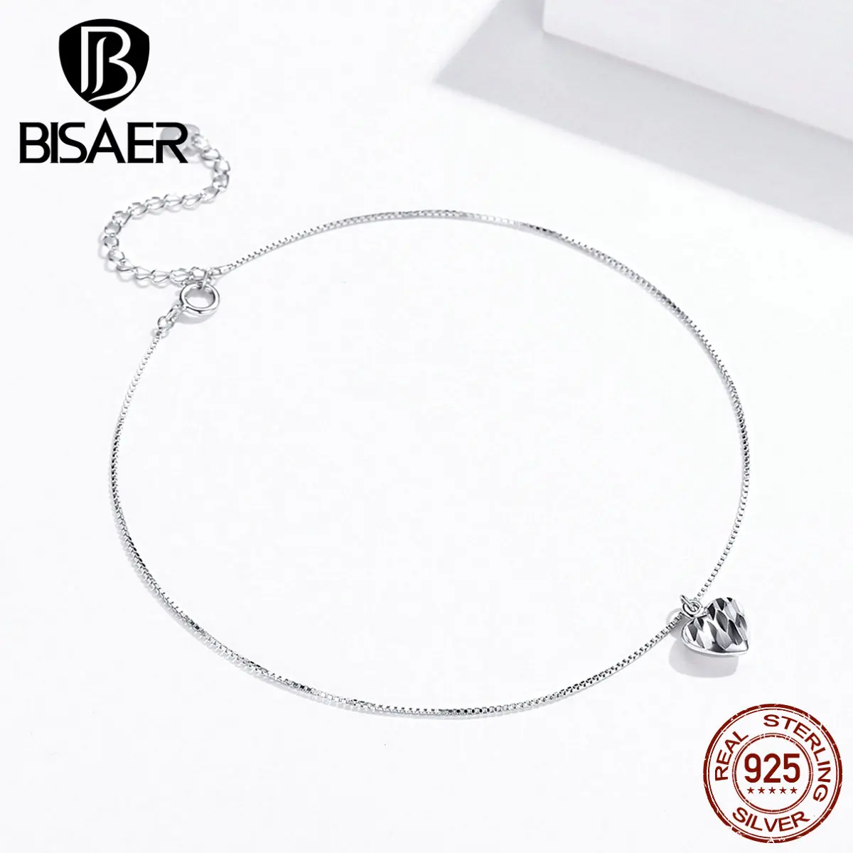 Браслет на ногу в виде сердца BISAER, распродажа, 925 пробы, серебряная цепочка в виде сердца, женские браслеты на ногу, застежка-лобстер, роскошные ювелирные изделия ECT013